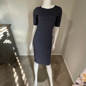 LuLaRoe Blue and Gold Sheath Midi Dress